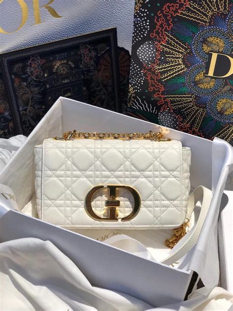 Small Dior Caro Bag Ivory Supple Cannage Calfskin